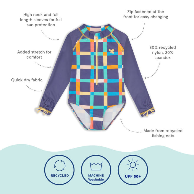 UV Protective Long Sleeve Swimsuit Multi Check
